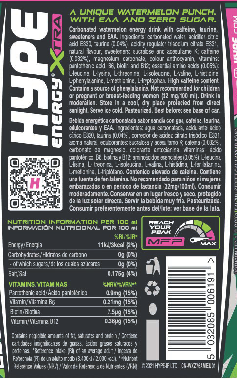 Watermelon ZERO EAA 12x250ml - Hype Energy UK